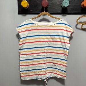 Tommy Hilfiger striped coral, yellow, aqua  Tie-Front Top